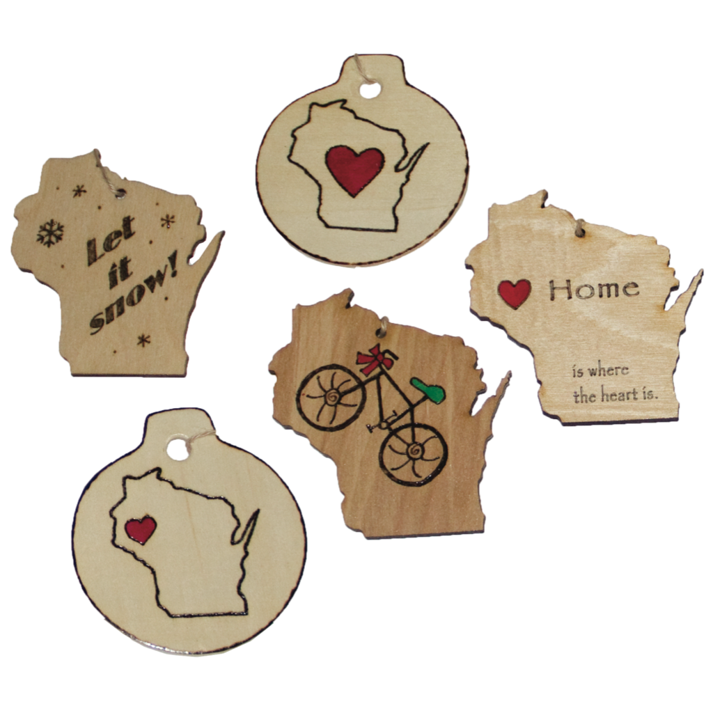 Wisco Cheer Wisconsin Shaped Wooden Ornament