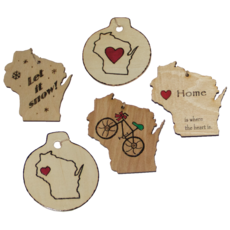 Wisco Cheer Wisconsin Shaped Wooden Ornament