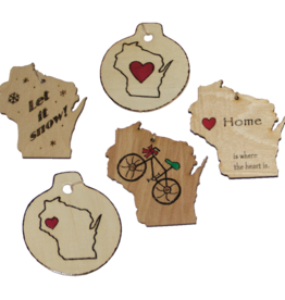 Wisco Cheer Wisconsin Shaped Wooden Ornament