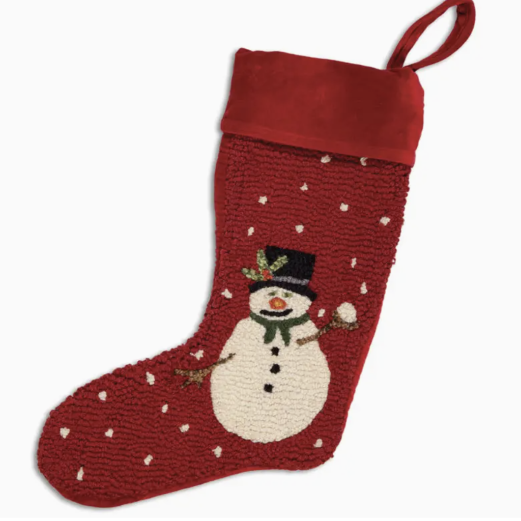 Volume One Hooked Wool Stocking - Holly Snowman