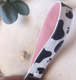 South Coast Sewn Cow Print Keychain Wristlet Faux Leather - Light Pink