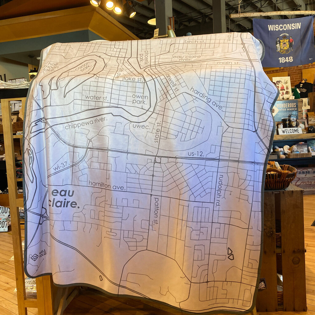 Well Told Wholesale Eau Claire Map Blanket (White & Gray)