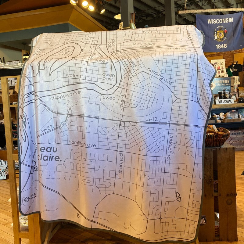 Well Told Wholesale Eau Claire Map Blanket (White & Gray)