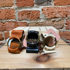 Permanent Baggage Leather Cuff Antiqued Brass Bracelet Assorted