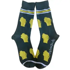Wisconsin Shape Green and Yellow Socks