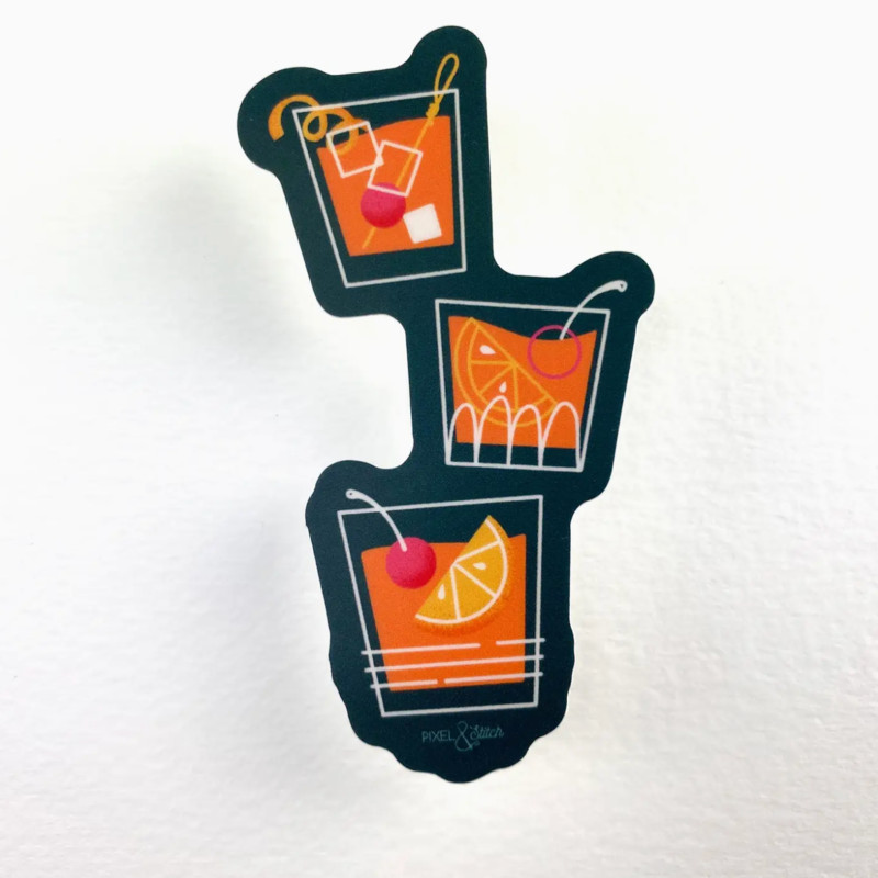 Pixel & Stitch Old Fashioned Stacked Glasses Sticker