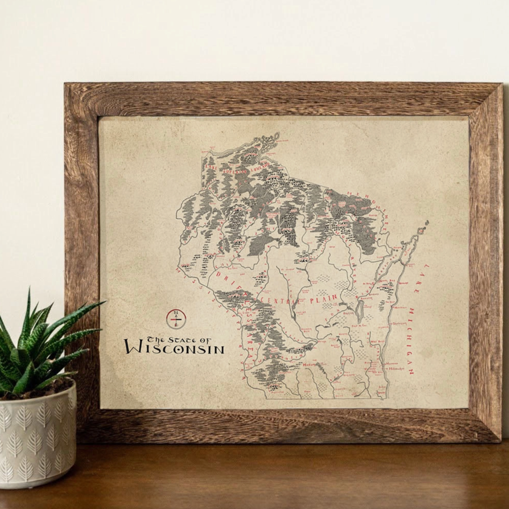 Wisconsin Map-Aged Look - 12x16 (unframed)