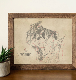Wisconsin Map-Aged Look - 12x16 (unframed)