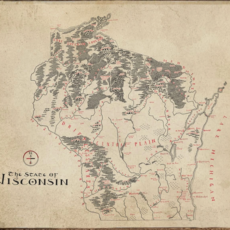 Wisconsin Map-Aged Look - 16x20 (unframed)
