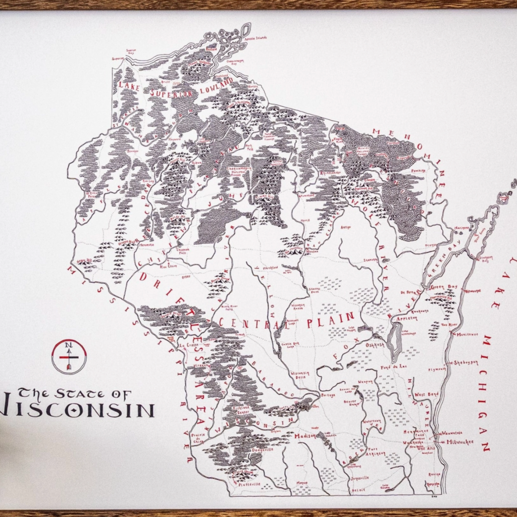 Wisconsin Map-16x20 (unframed)