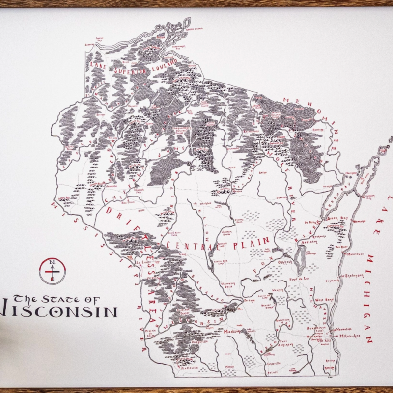 Lord of Maps Wisconsin Map-16x20 (unframed)