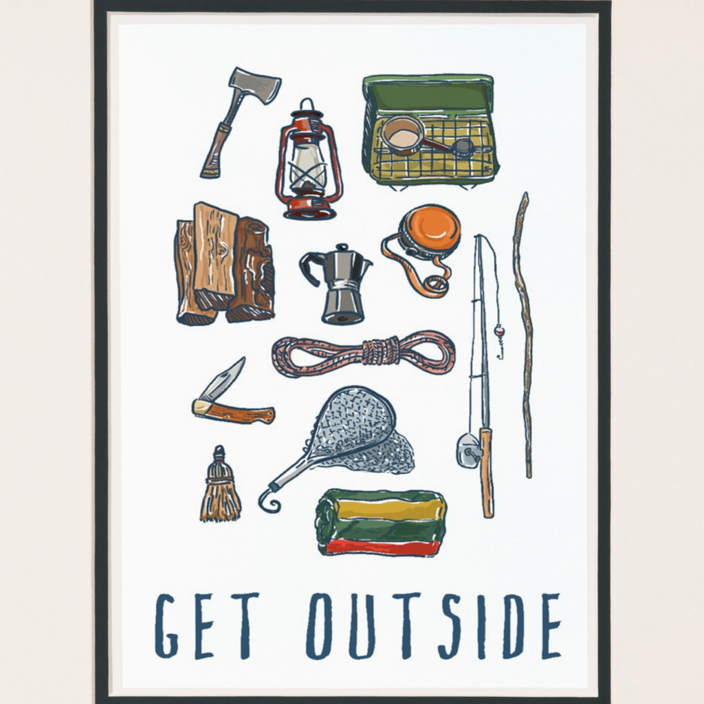 Volume One Camping Gear 'Get Outside' Print 8x10