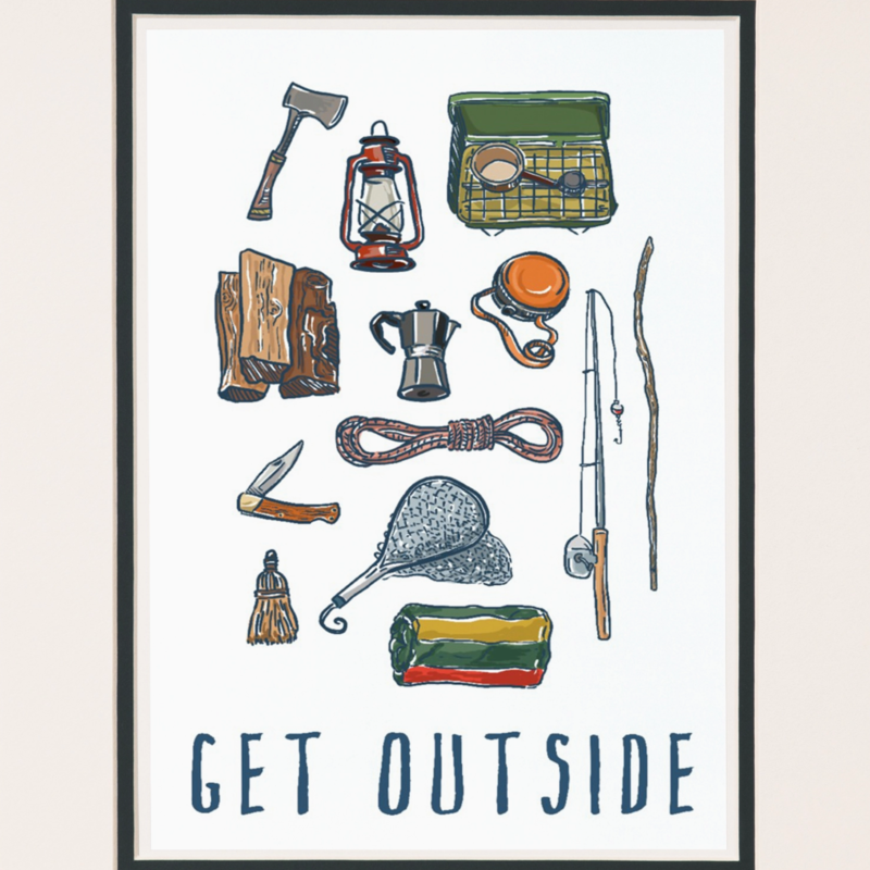 Volume One Camping Gear 'Get Outside' Print 8x10