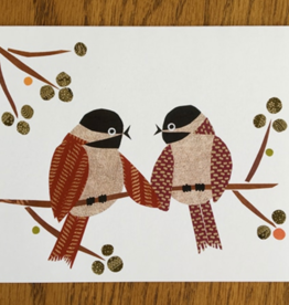 CindraArt Greeting Card - Lovebirds, Red Chickadees
