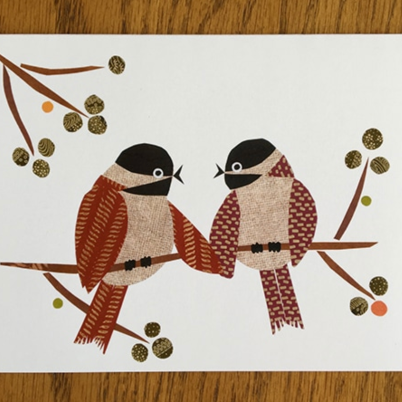 Greeting Card - Lovebirds, Red Chickadees