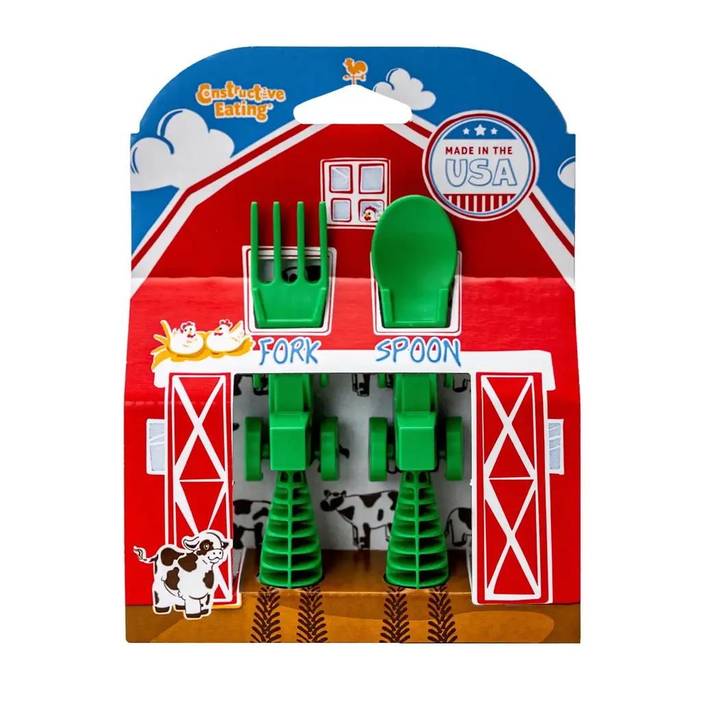 Constructive Eating Set of 2 Tractor Utensils - Green