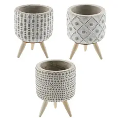 Mini Embossed Planter with Wood Legs - Assorted Patterns