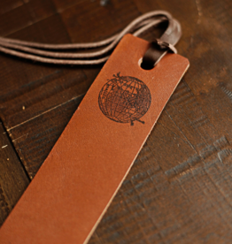 Leather bookmark - World
