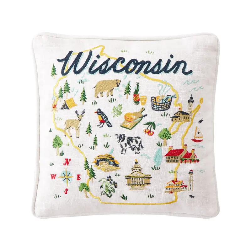 Volume One Wisconsin Embroidered Pillow