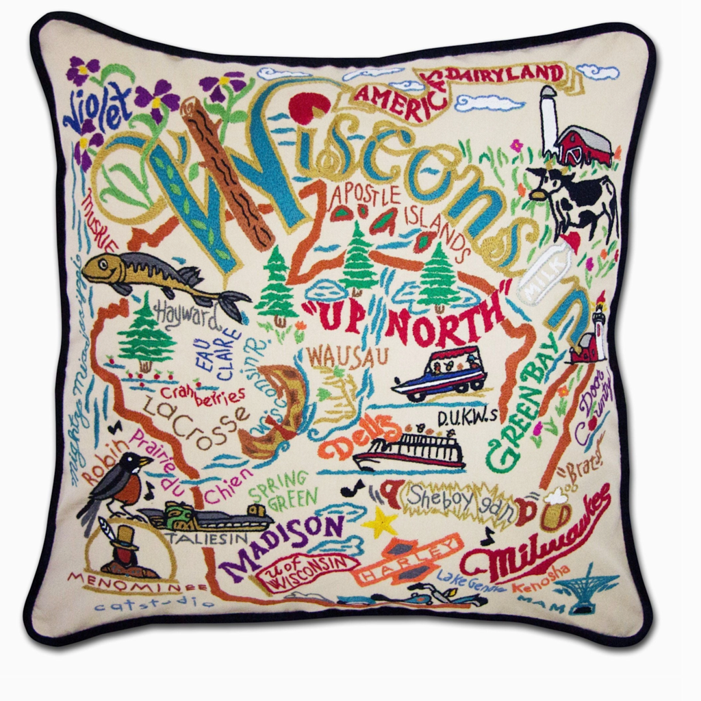 WI Hand Embroidered Pillow