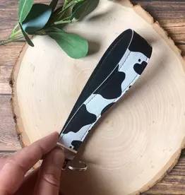 South Coast Sewn Cow Print Keychain Wristlet Faux Leather - Black