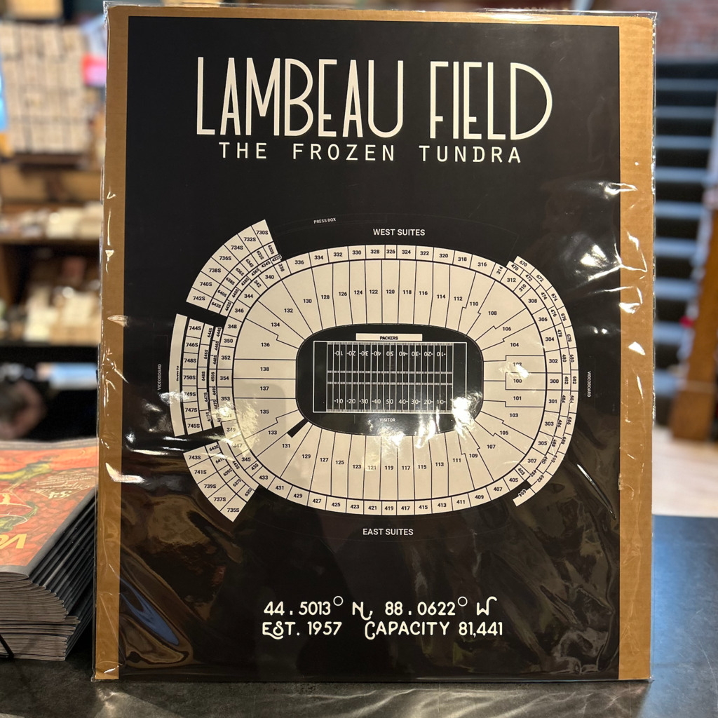 Lambeau Field Stadium Poster-White on Black 18x24