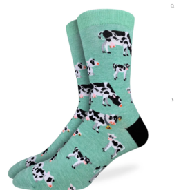 Good Luck Sock Crew Socks - Teal Cow (Size 7-12)