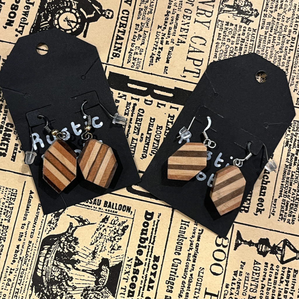 Rustic Roots Wood Earrings - Long Hexagon