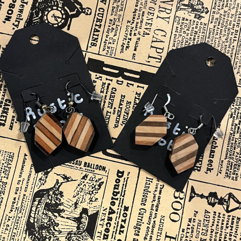 Rustic Roots Wood Earrings - Long Hexagon