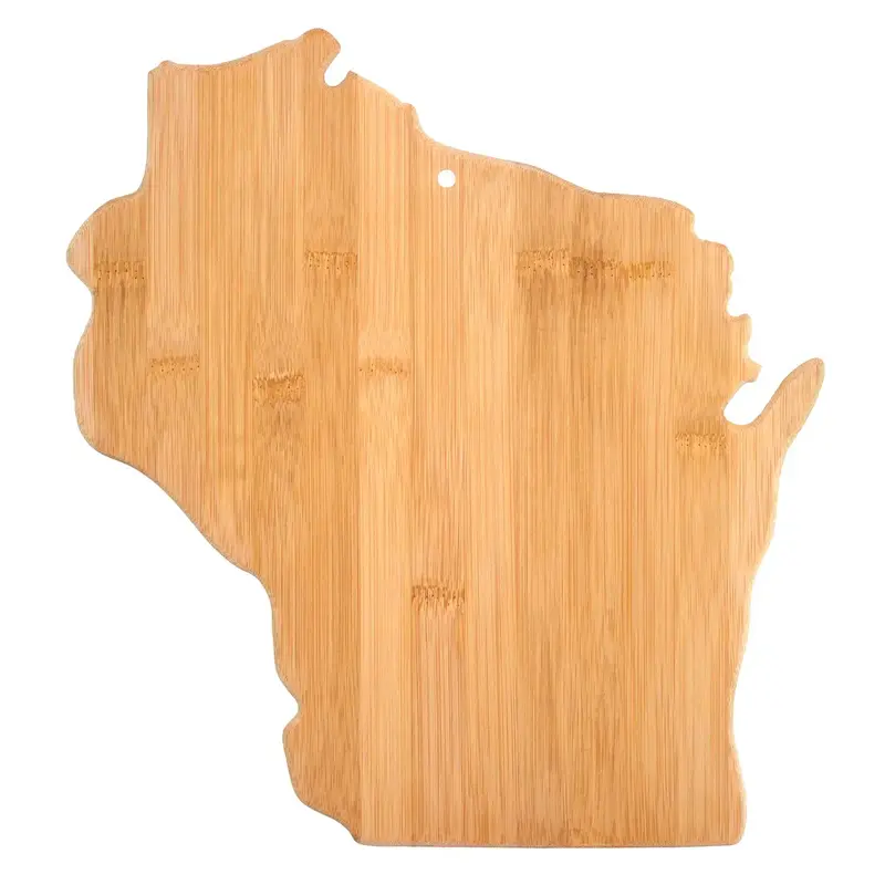 Wisconsin-Shaped Bamboo Serving and Cutting Board