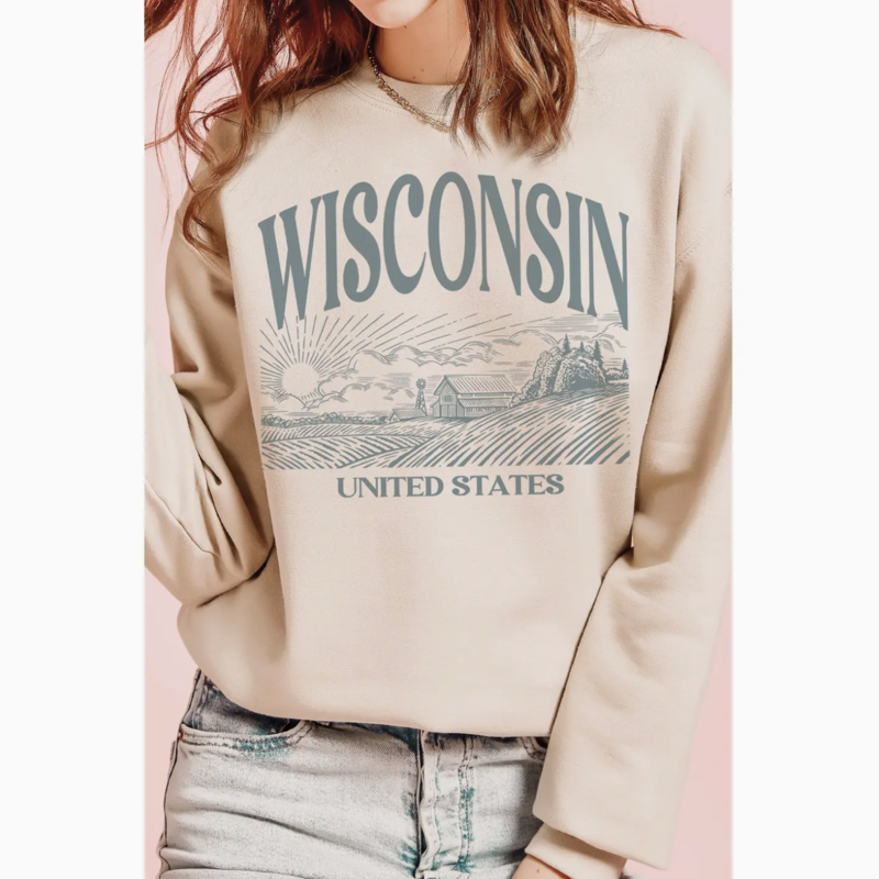Wisconsin US Farm Scene Crewneck - SAND