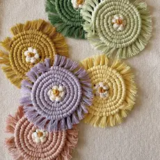 Meraki Handmade Collective Macrame Daisy Coaster - Blush