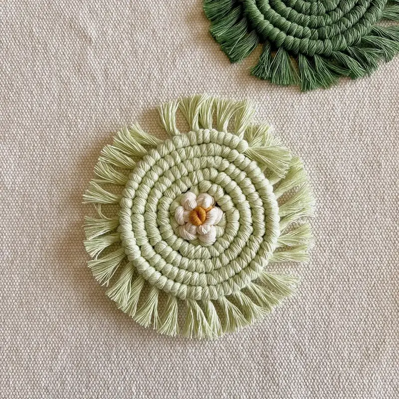 Macrame Daisy Coaster - Lime