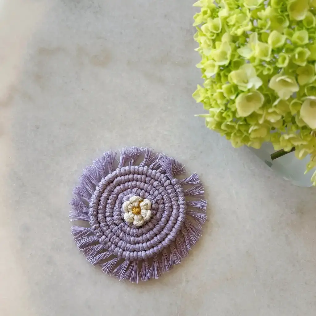 Meraki Handmade Collective Macrame Daisy Coaster - Purple