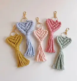 Macrame Heart Keychain - Light Pink