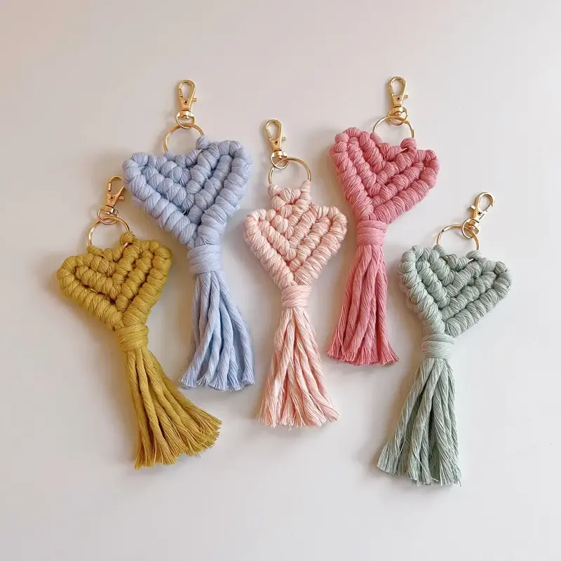 Macrame Heart Keychain - Light Pink