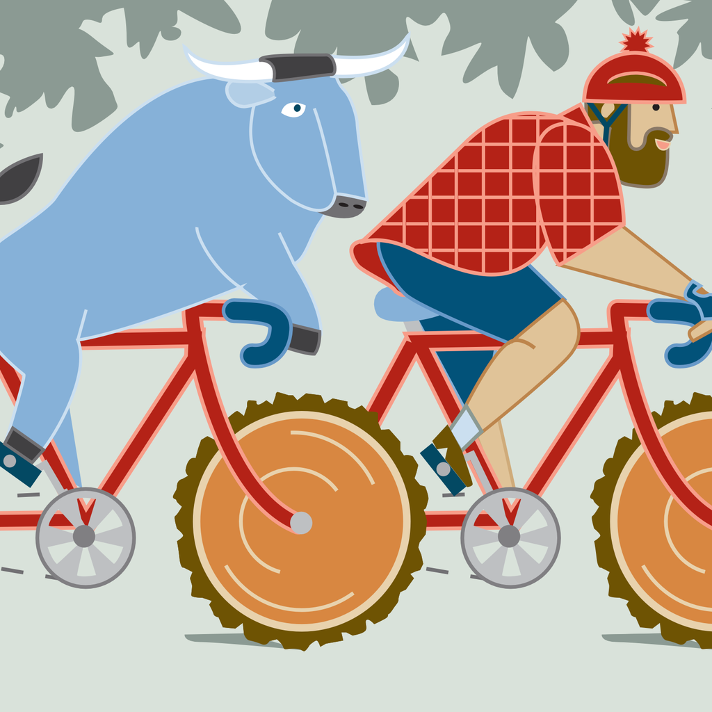 Cindy Lindgren Paul Bunyan and Babe the Blue Ox Bike Print (8x10)