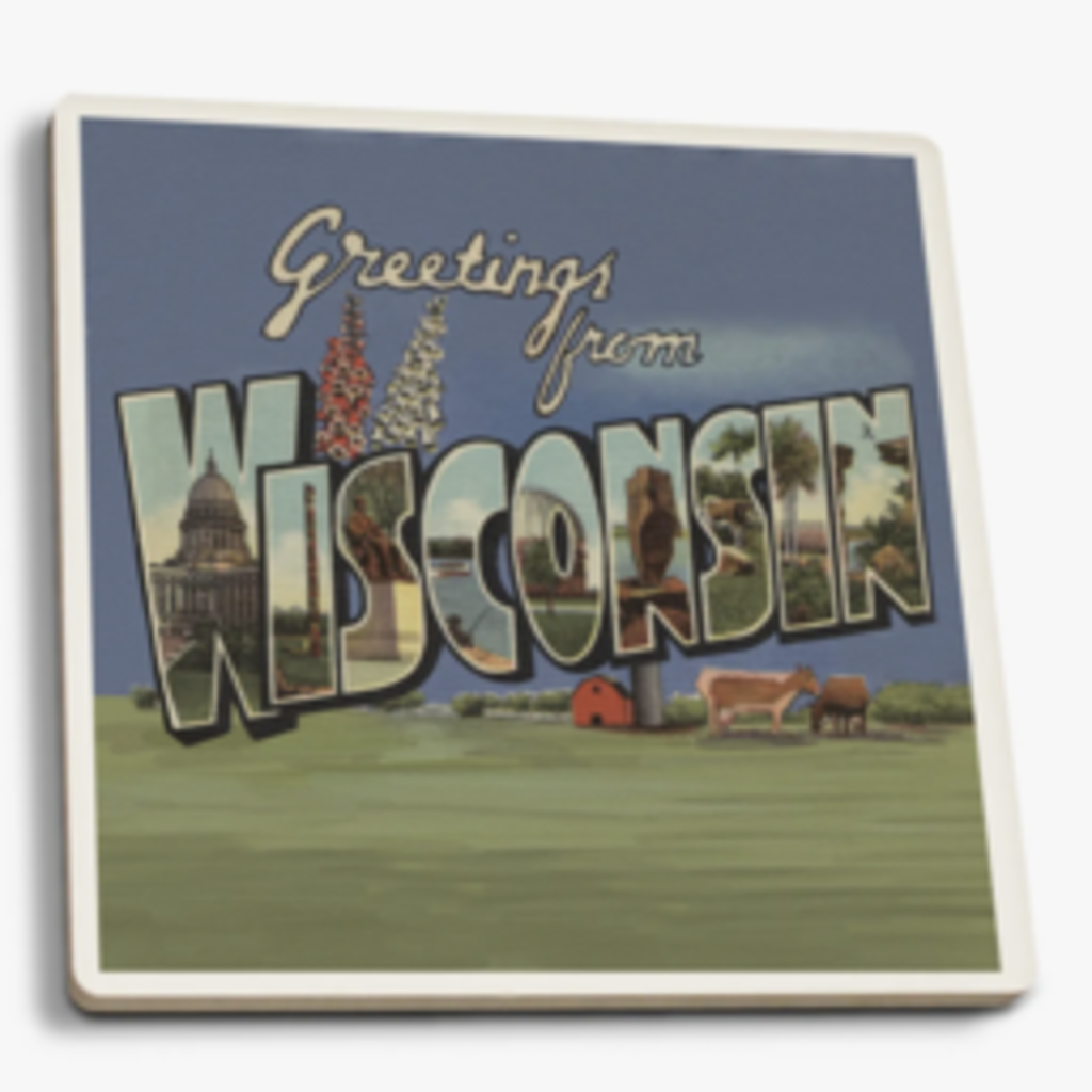 Volume One Ceramic Coaster - Halftone Greetings from WI