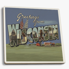 Volume One Ceramic Coaster - Halftone Greetings from WI