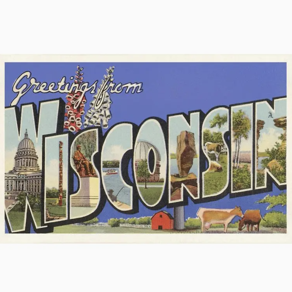 Found Image Press Greeting Card - Greetings from Wisconsin Blue WI-59