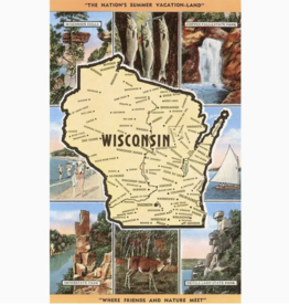Found Image Press Postcard - Views of Wisconsin Map