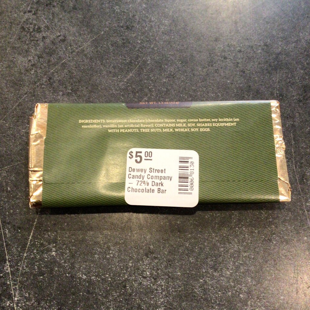 Dewey Street Candy Co. Dewey Street Candy Company - 72% Dark Chocolate Bar