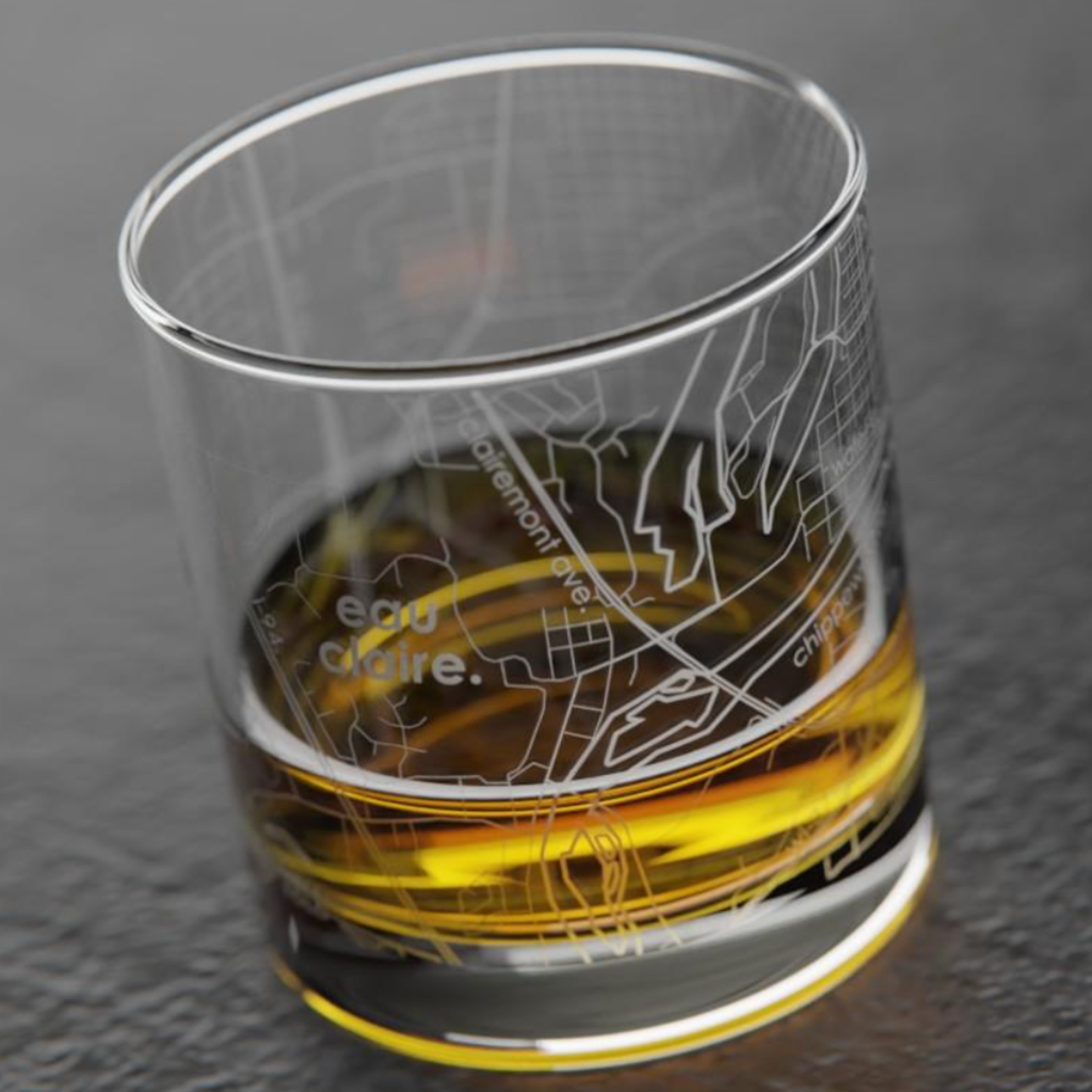 Volume One Rocks Glass - Eau Claire Map