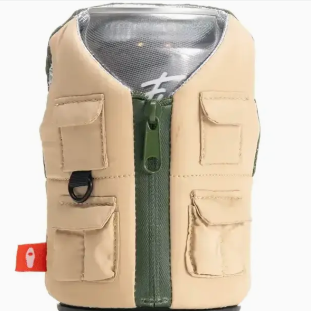 Puffin Drinkware Beverage Koozie Vest - Adventurer Tan and Olive Green