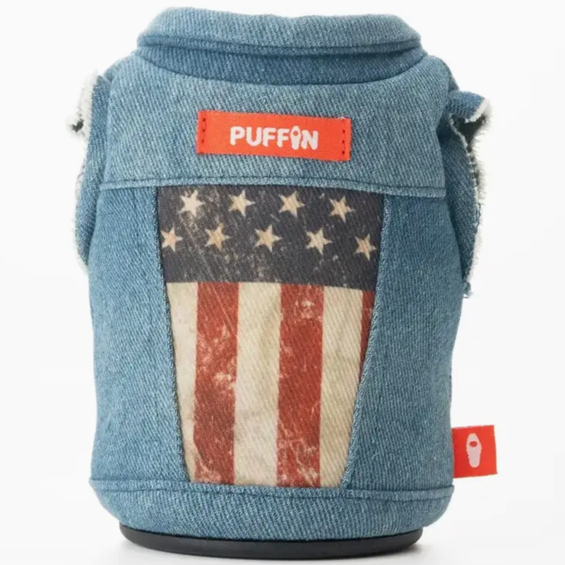 Puffin Drinkware Beverage Koozie Vest - Merca (Denim Flag)