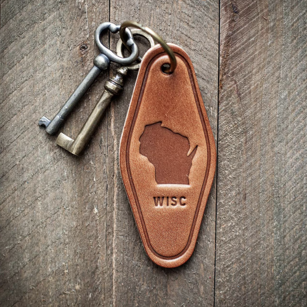 Wisconsin Silhouette Leather Keychain
