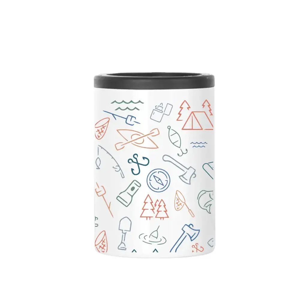 Insulated Can Koozie - Colorful Camping Icons