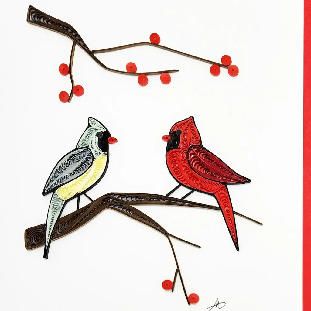 Quilling Greeting Card Cardinal Couple