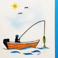 Quilling Greeting Card Fishing Canoe