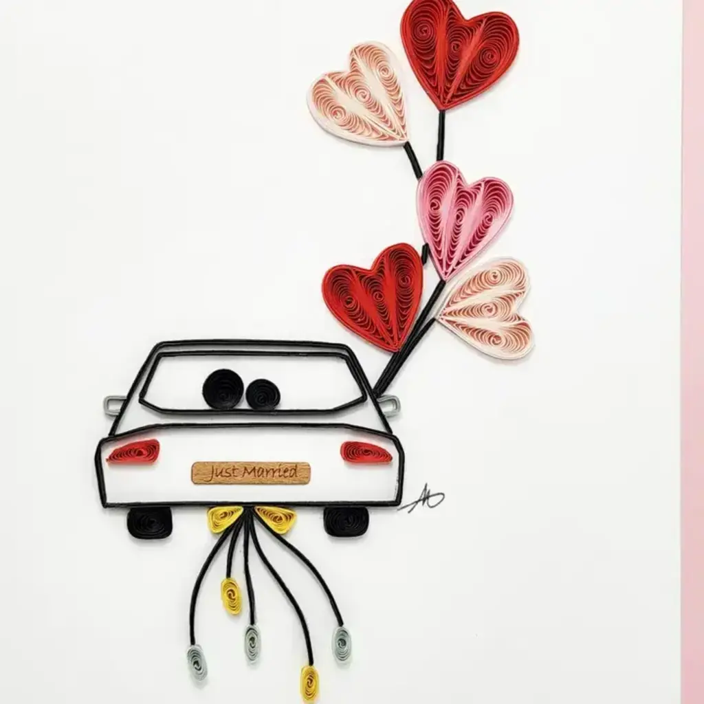 Quilling Greeting Card Just Married Car